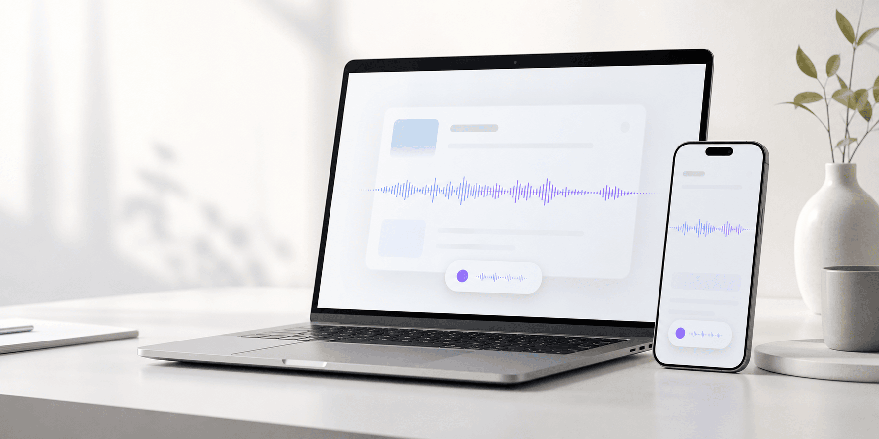 TalkDo local voice dictation shown on a Mac, with iPhone support planned